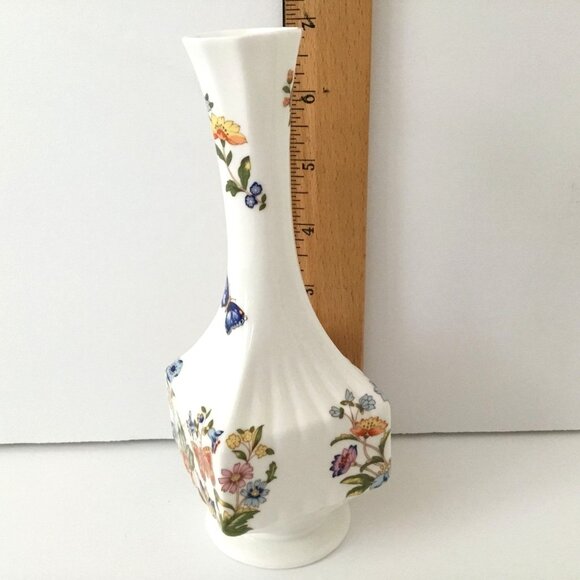 AYNSLEY Cottage Garden Bone China Bud Vase Floral Butterfly 7" England Square - Picture 9 of 9